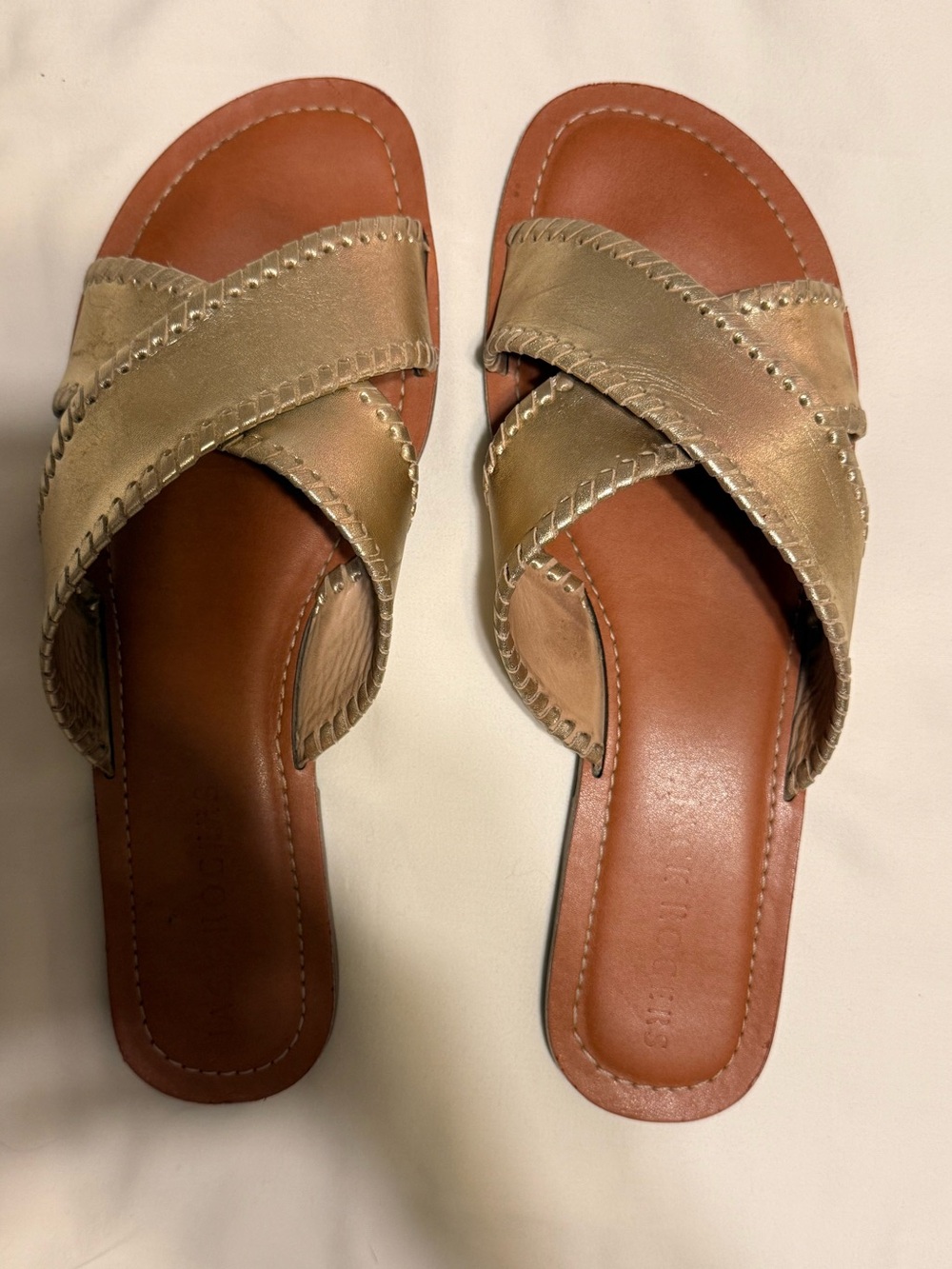 Jack Rogers Sloane - Leather Cross-Strap Slide Sandals - Gold